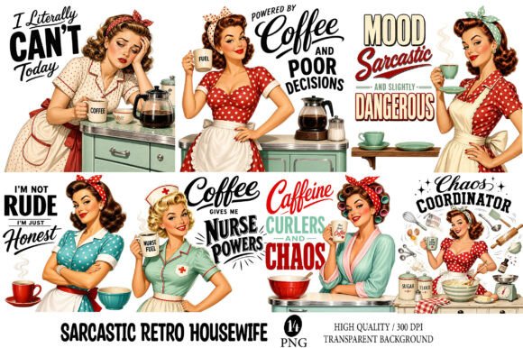 Download Sarcastic Retro Housewife PNG - Premium Bundle